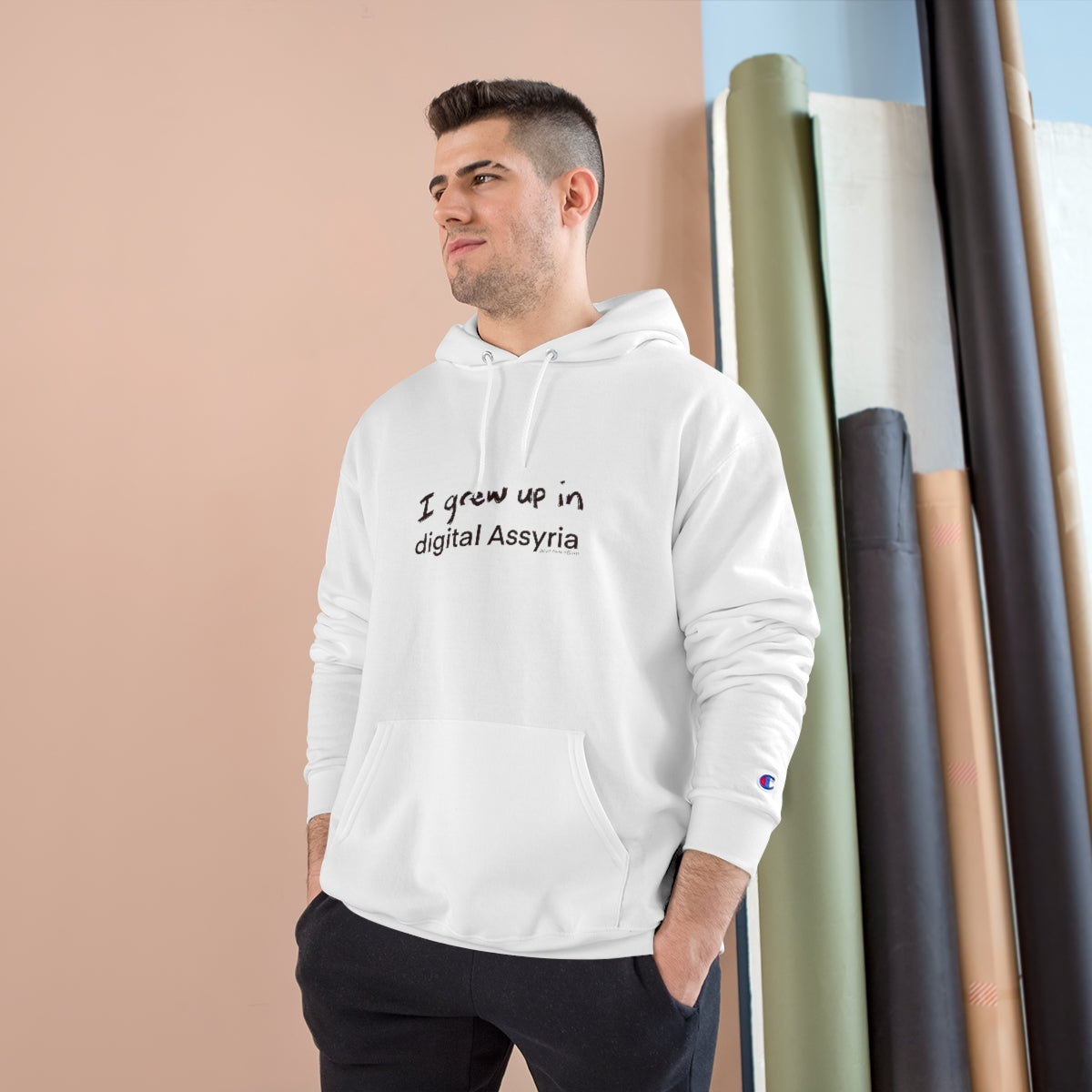 "I grew up in digital Assyria" Design - Champion Hoodie